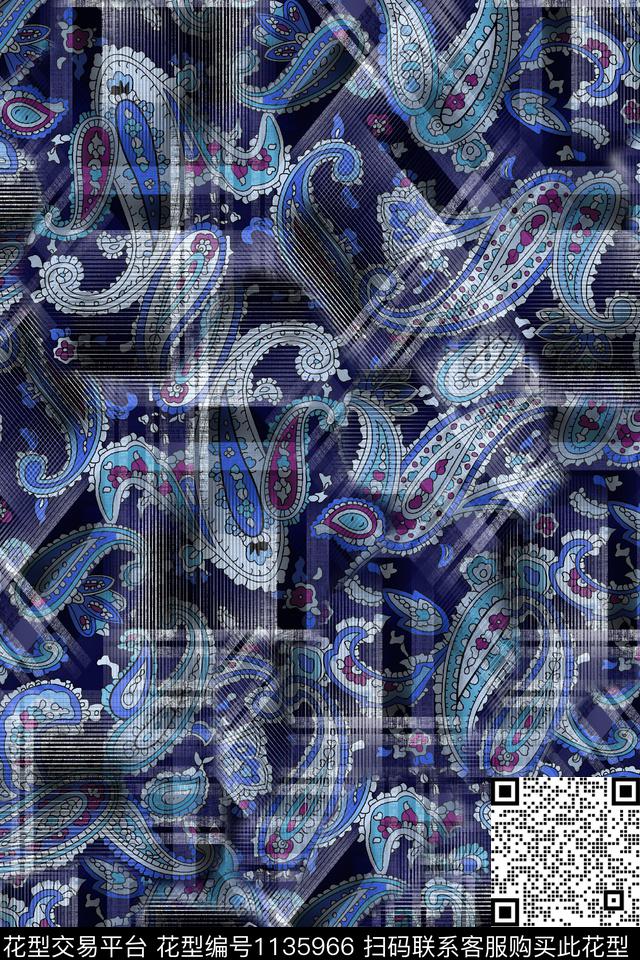 抽象男装水彩佩斯利数码印花华亿平台下载（图片编号: 1135966） - 瓦栏（Walan）