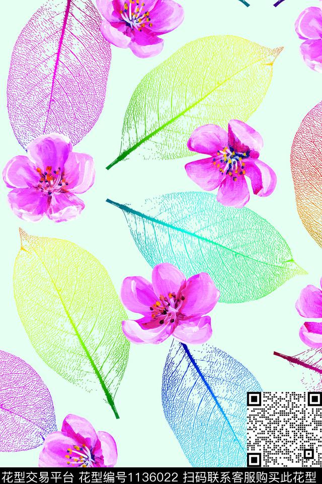 清爽底花卉绿植树叶肌理数码印花华亿平台下载（图片编号: 1136022） - 瓦栏（Walan）