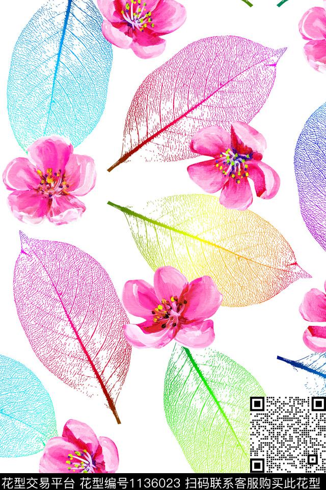 清爽底花卉绿植树叶肌理数码印花华亿平台下载（图片编号: 1136023） - 瓦栏（Walan）