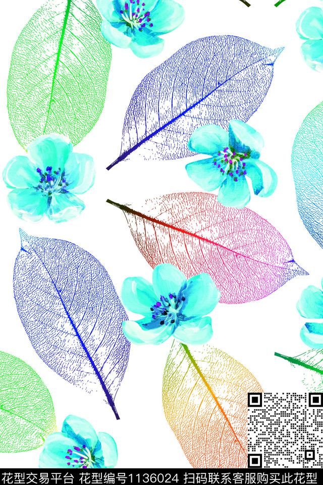 清爽底花卉绿植树叶肌理数码印花华亿平台下载（图片编号: 1136024） - 瓦栏（Walan）