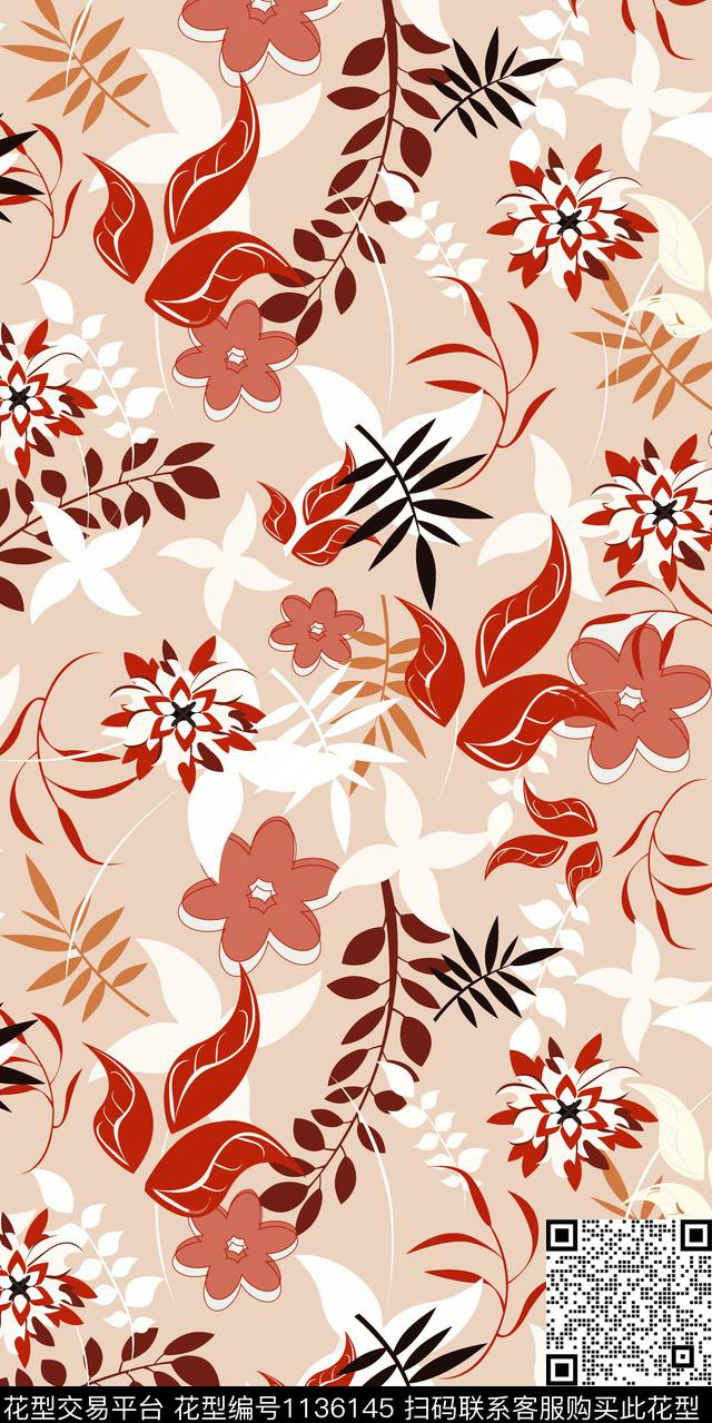 清爽底花卉大牌风数码华亿平台数码印花华亿平台下载（图片编号: 1136145） - 瓦栏（Walan）
