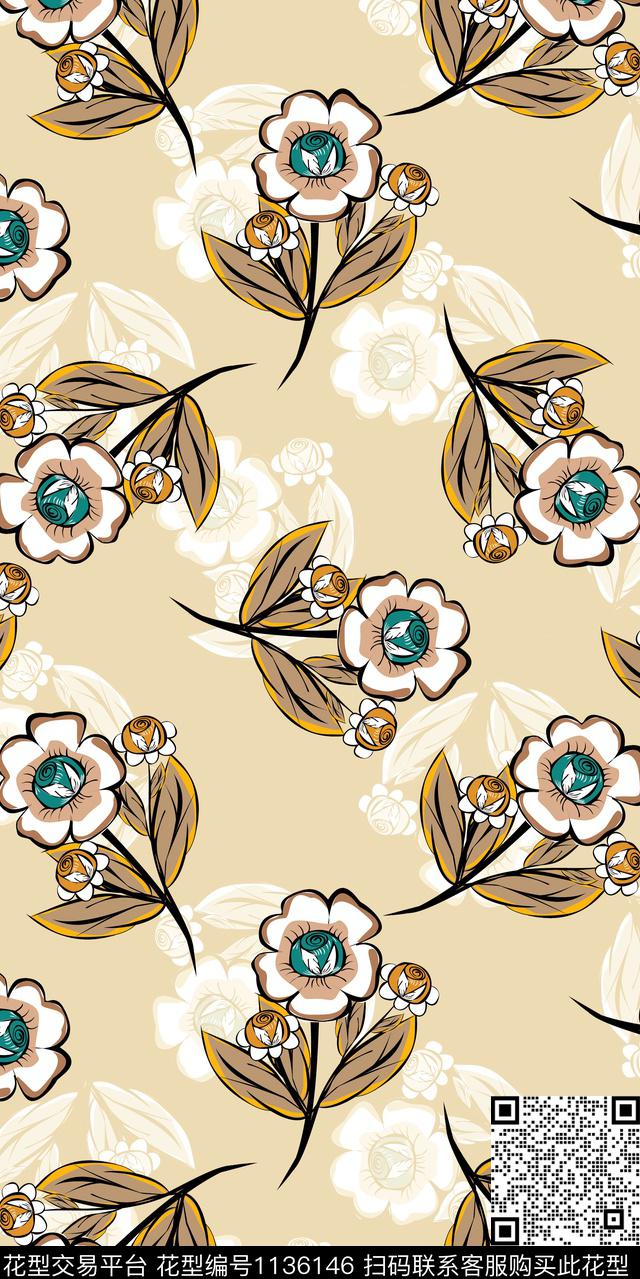 清爽底花卉大牌风数码华亿平台数码印花华亿平台下载（图片编号: 1136146） - 瓦栏（Walan）