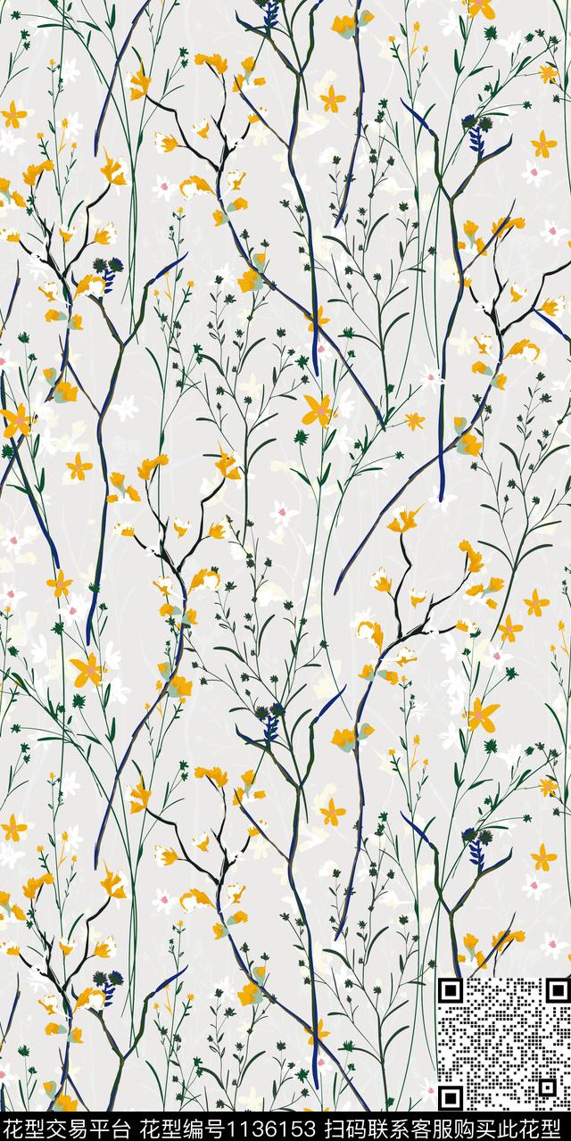 清爽底花卉大牌风数码华亿平台数码印花华亿平台下载（图片编号: 1136153） - 瓦栏（Walan）