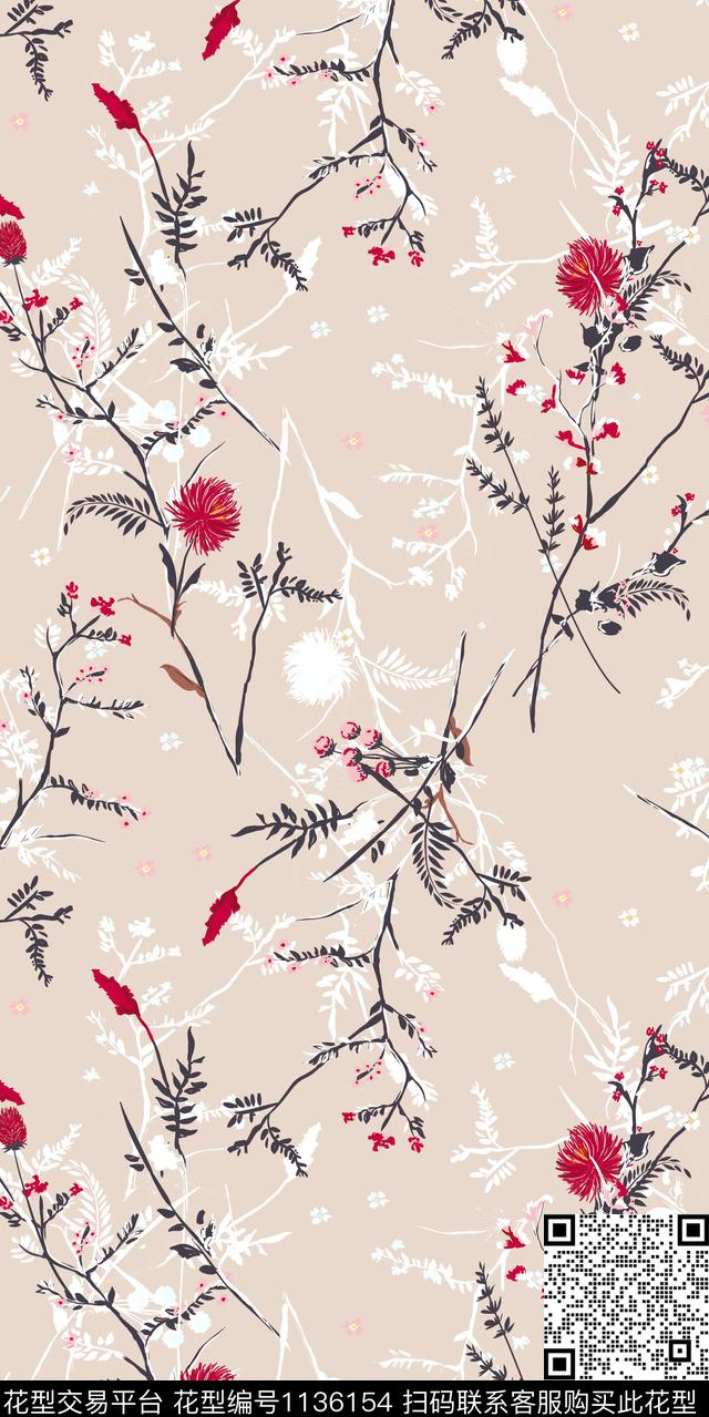 清爽底花卉大牌风数码华亿平台数码印花华亿平台下载（图片编号: 1136154） - 瓦栏（Walan）