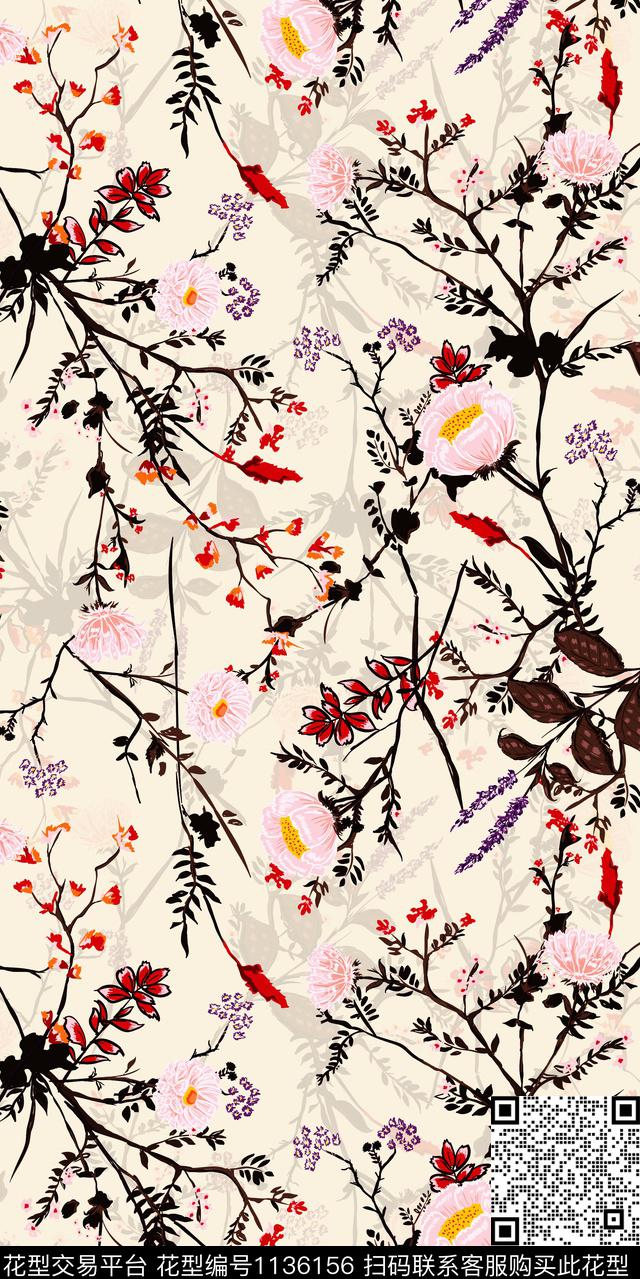 清爽底花卉大牌风数码华亿平台数码印花华亿平台下载（图片编号: 1136156） - 瓦栏（Walan）