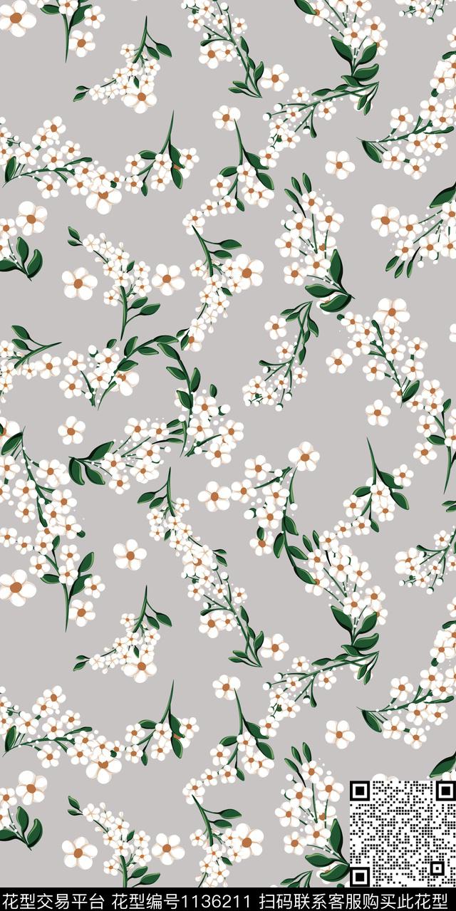 清爽底花卉大牌风数码华亿平台数码印花华亿平台下载（图片编号: 1136211） - 瓦栏（Walan）