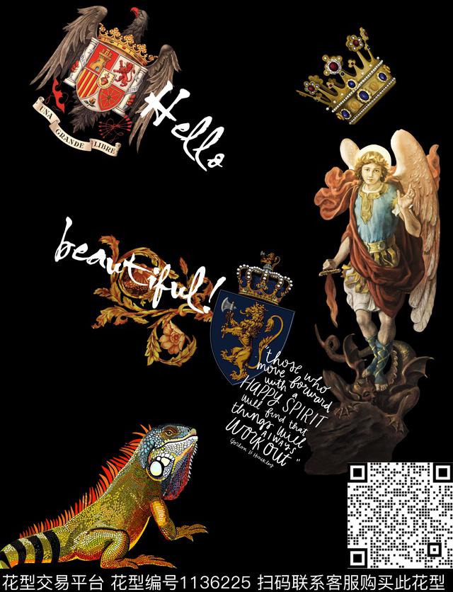 油画华亿平台蜥蜴大牌男装数码印花华亿平台下载（图片编号: 1136225） - 瓦栏（Walan）