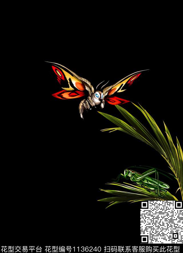 抽象男装蝴蝶飞蛾数码印花华亿平台下载（图片编号: 1136240） - 瓦栏（Walan）