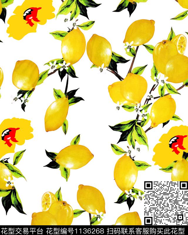 春夏华亿平台清爽底花卉柠檬数码印花华亿平台下载（图片编号: 1136268） - 瓦栏（Walan）