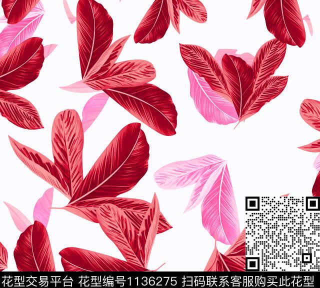 数码华亿平台大红叶红花数码印花华亿平台下载（图片编号: 1136275） - 瓦栏（Walan）