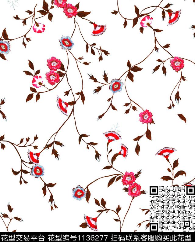 清爽底花卉小碎花数码华亿平台数码印花华亿平台下载（图片编号: 1136277） - 瓦栏（Walan）