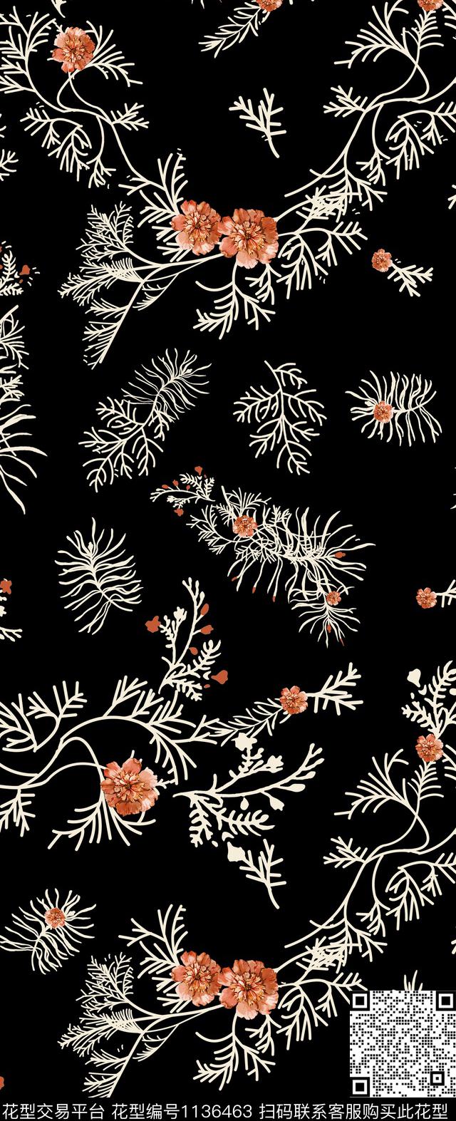 春夏华亿平台抽象玫瑰花传统印花华亿平台下载（图片编号: 1136463） - 瓦栏（Walan）