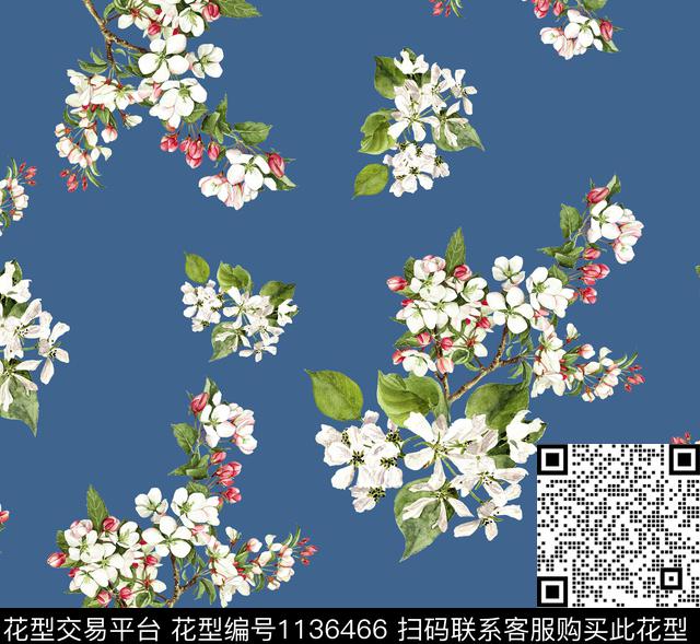 白花清爽春夏华亿平台传统印花华亿平台下载（图片编号: 1136466） - 瓦栏（Walan）