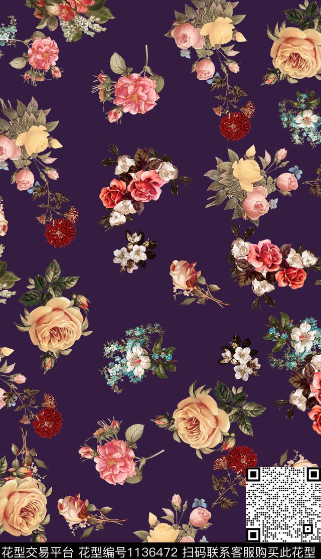 春夏华亿平台玫瑰花传统华亿平台传统印花华亿平台下载（图片编号: 1136472） - 瓦栏（Walan）