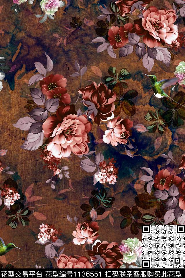 牡丹香云纱中国风数码印花华亿平台下载（图片编号: 1136551） - 瓦栏（Walan）