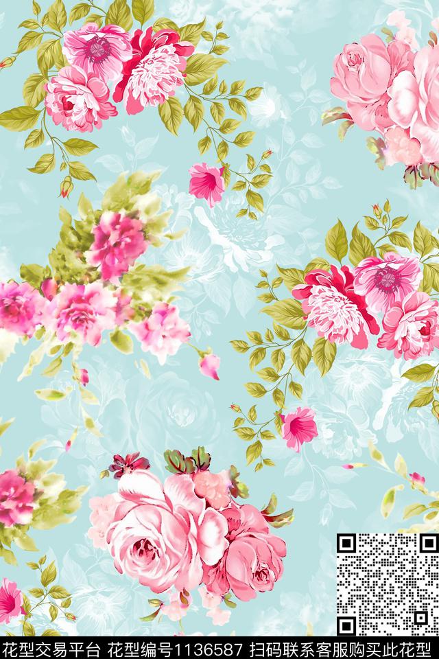手绘数码华亿平台花卉数码印花华亿平台下载（图片编号: 1136587） - 瓦栏（Walan）
