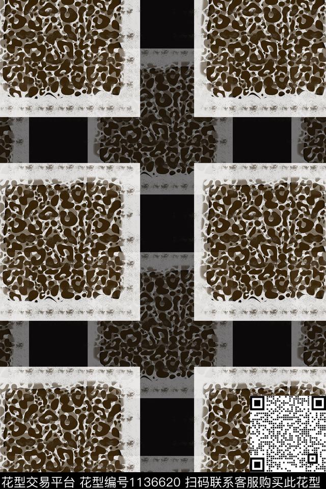动物纹抽象格子图案数码印花华亿平台下载（图片编号: 1136620） - 瓦栏（Walan）