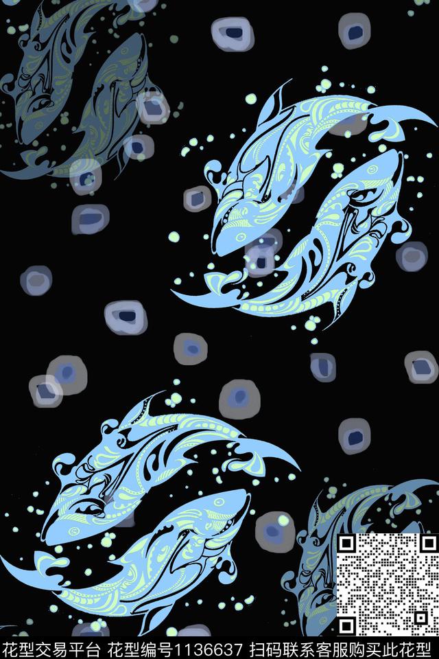 鱼儿自在飘动物圆圈与波点数码印花华亿平台下载（图片编号: 1136637） - 瓦栏（Walan）