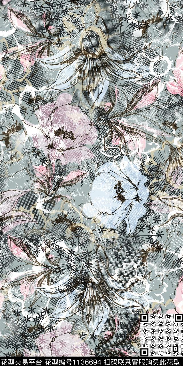 大牌风数码华亿平台花卉数码印花华亿平台下载（图片编号: 1136694） - 瓦栏（Walan）
