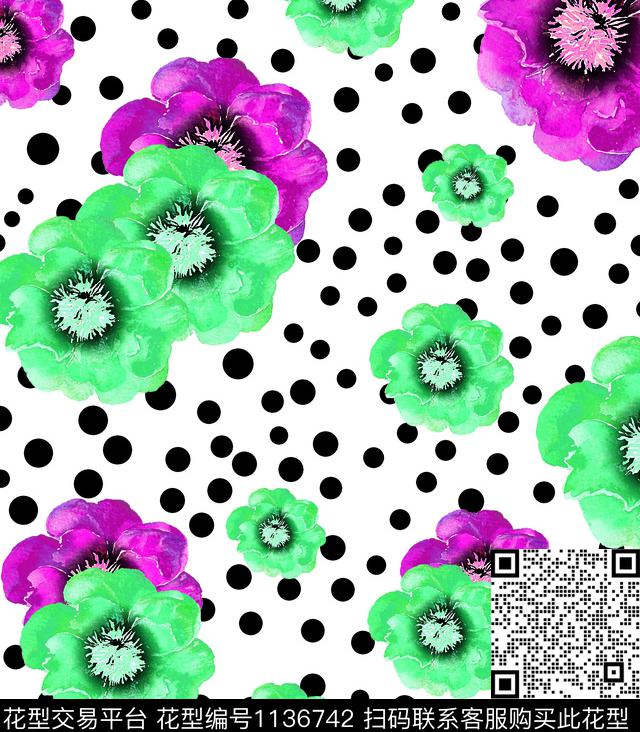 淑女少女大花数码印花华亿平台下载（图片编号: 1136742） - 瓦栏（Walan）