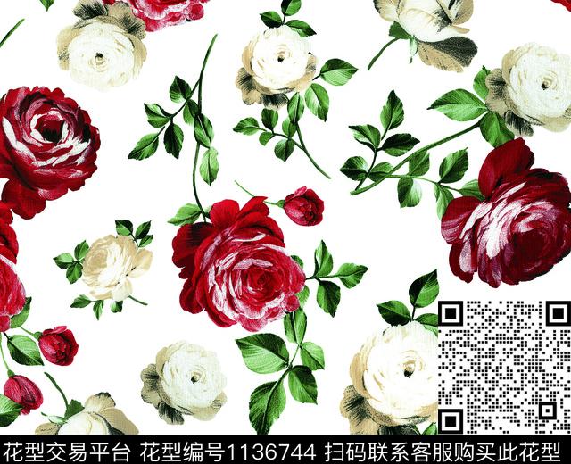 淑女少女大花数码印花华亿平台下载（图片编号: 1136744） - 瓦栏（Walan）