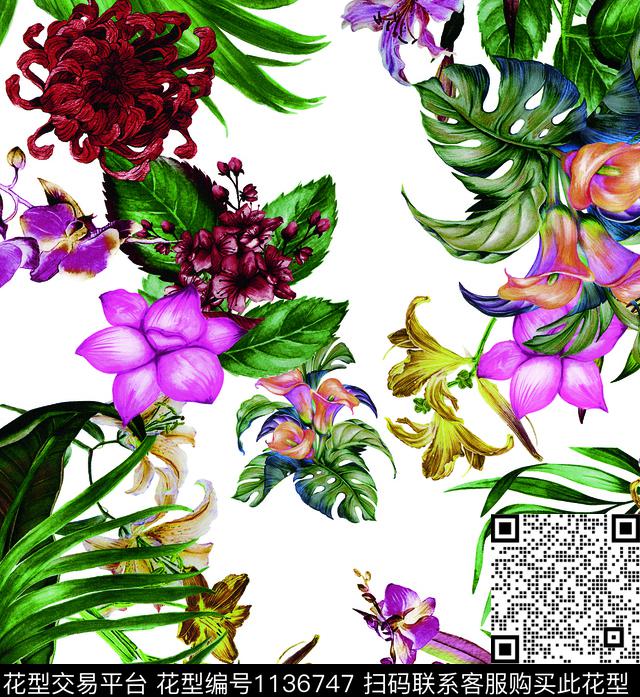 淑女少女大花数码印花华亿平台下载（图片编号: 1136747） - 瓦栏（Walan）