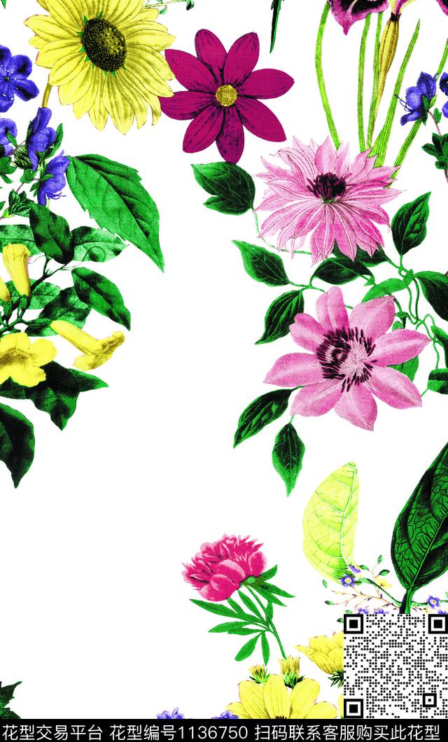 淑女少女大花数码印花华亿平台下载（图片编号: 1136750） - 瓦栏（Walan）