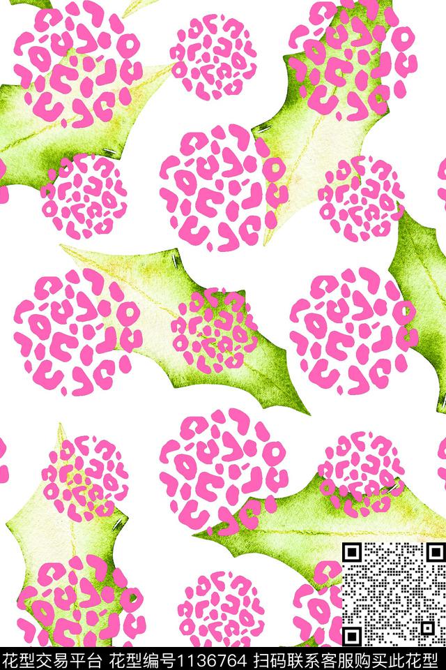 豹纹绿植树叶波点数码印花华亿平台下载（图片编号: 1136764） - 瓦栏（Walan）