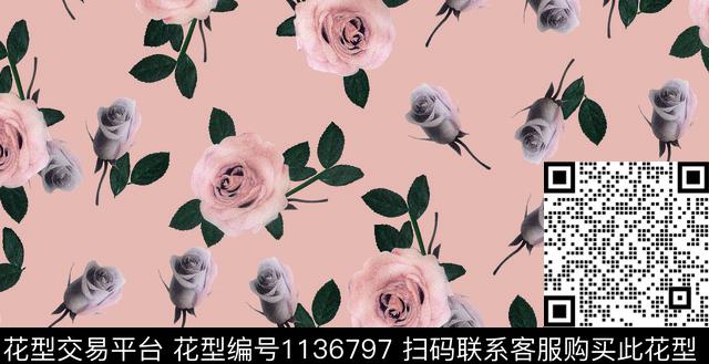 线条画彩底花卉清爽底花卉数码印花华亿平台下载（图片编号: 1136797） - 瓦栏（Walan）