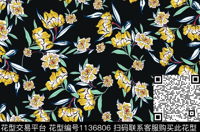 清爽底花卉提花华亿平台民族花卉数码印花华亿平台下载（图片编号: 1136806） - 瓦栏（Walan）