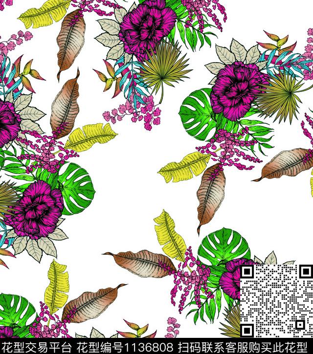 淑女少女大花数码印花华亿平台下载（图片编号: 1136808） - 瓦栏（Walan）