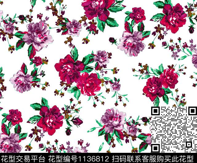 清爽底花卉提花华亿平台民族花卉数码印花华亿平台下载（图片编号: 1136812） - 瓦栏（Walan）