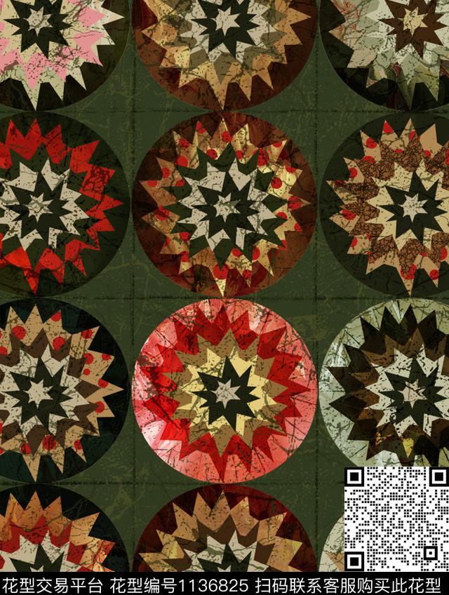 抽象圆形几何数码印花华亿平台下载（图片编号: 1136825） - 瓦栏（Walan）