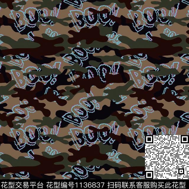 迷彩抽象大牌风数码印花华亿平台下载（图片编号: 1136837） - 瓦栏（Walan）