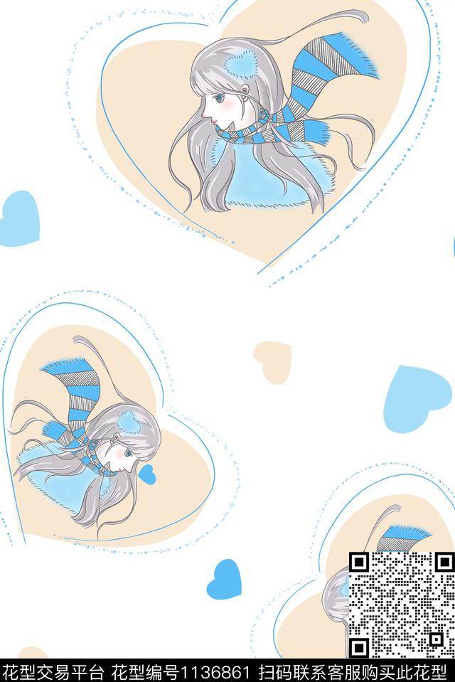 爱心少女手绘数码印花华亿平台下载（图片编号: 1136861） - 瓦栏（Walan）