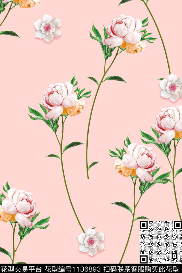 女装花卉清爽底花卉数码印花华亿平台下载（图片编号: 1136893） - 瓦栏（Walan）