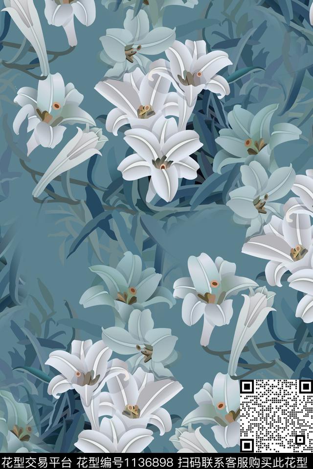 女装花卉清爽底花卉数码印花华亿平台下载（图片编号: 1136898） - 瓦栏（Walan）