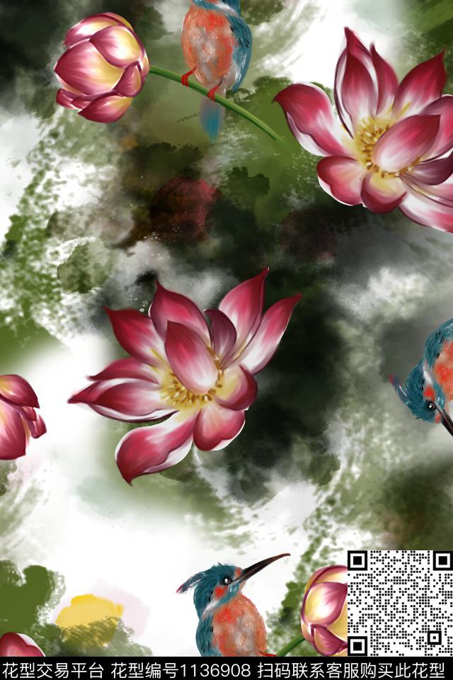 女装花卉清爽底花卉数码印花华亿平台下载（图片编号: 1136908） - 瓦栏（Walan）