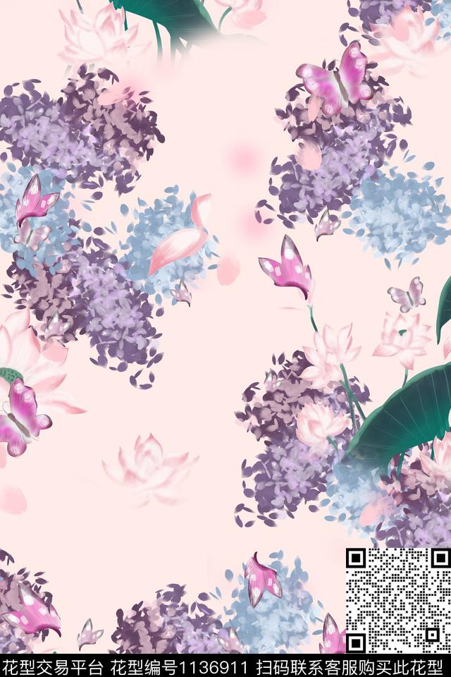 女装花卉清爽底花卉数码印花华亿平台下载（图片编号: 1136911） - 瓦栏（Walan）
