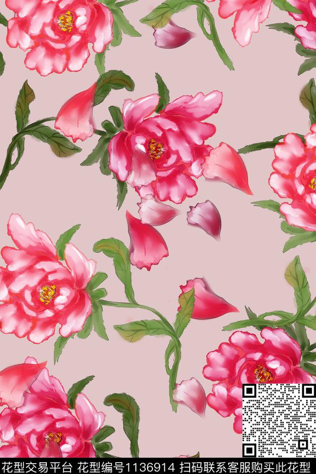 女装花卉清爽底花卉数码印花华亿平台下载（图片编号: 1136914） - 瓦栏（Walan）