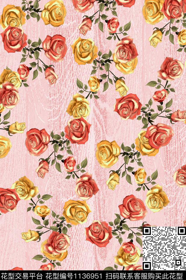 手绘数码华亿平台花卉数码印花华亿平台下载（图片编号: 1136951） - 瓦栏（Walan）