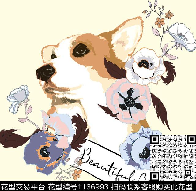 狗字母几何花卉数码印花华亿平台下载（图片编号: 1136993） - 瓦栏（Walan）