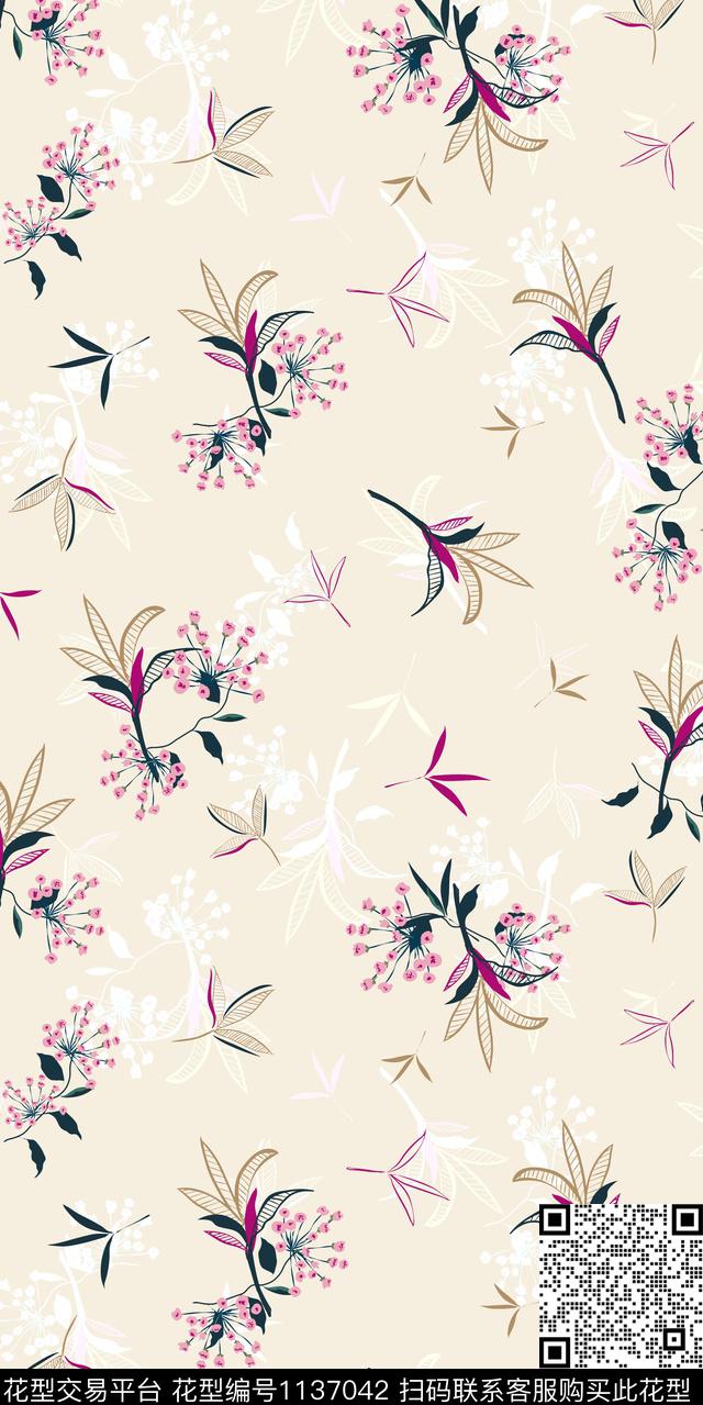 清爽底花卉大牌风数码华亿平台数码印花华亿平台下载（图片编号: 1137042） - 瓦栏（Walan）