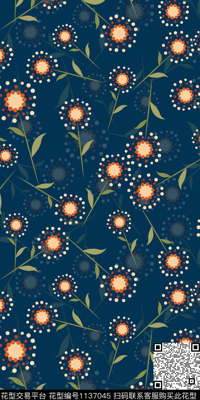 黑底花卉抽象大牌风数码印花华亿平台下载（图片编号: 1137045） - 瓦栏（Walan）