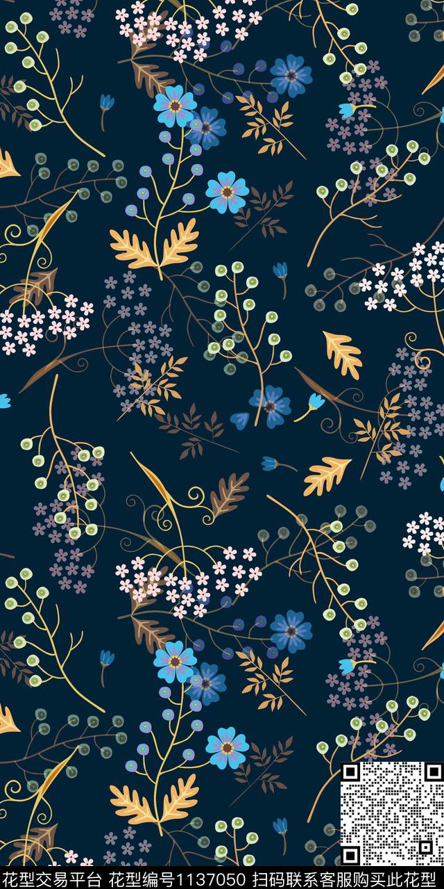 黑底花卉抽象大牌风数码印花华亿平台下载（图片编号: 1137050） - 瓦栏（Walan）