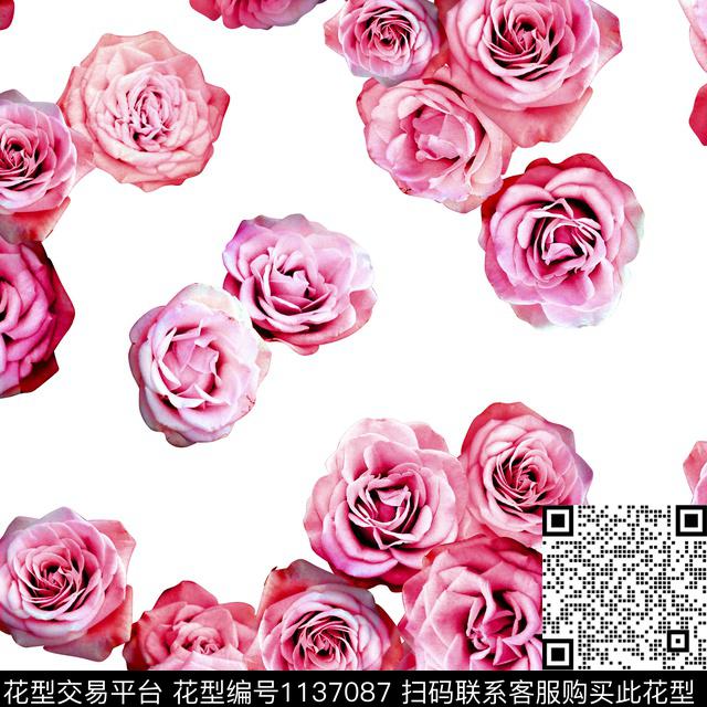 清爽底花卉玫瑰花泳装数码印花华亿平台下载（图片编号: 1137087） - 瓦栏（Walan）