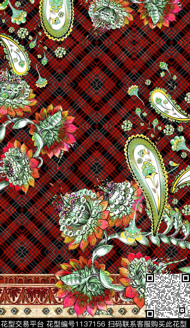 定位花花卉民族风数码印花华亿平台下载（图片编号: 1137156） - 瓦栏（Walan）