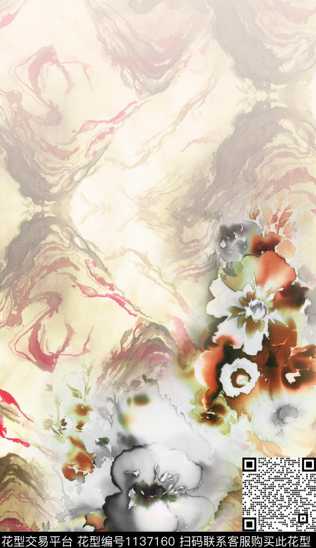 肌理抽象水彩数码印花华亿平台下载（图片编号: 1137160） - 瓦栏（Walan）