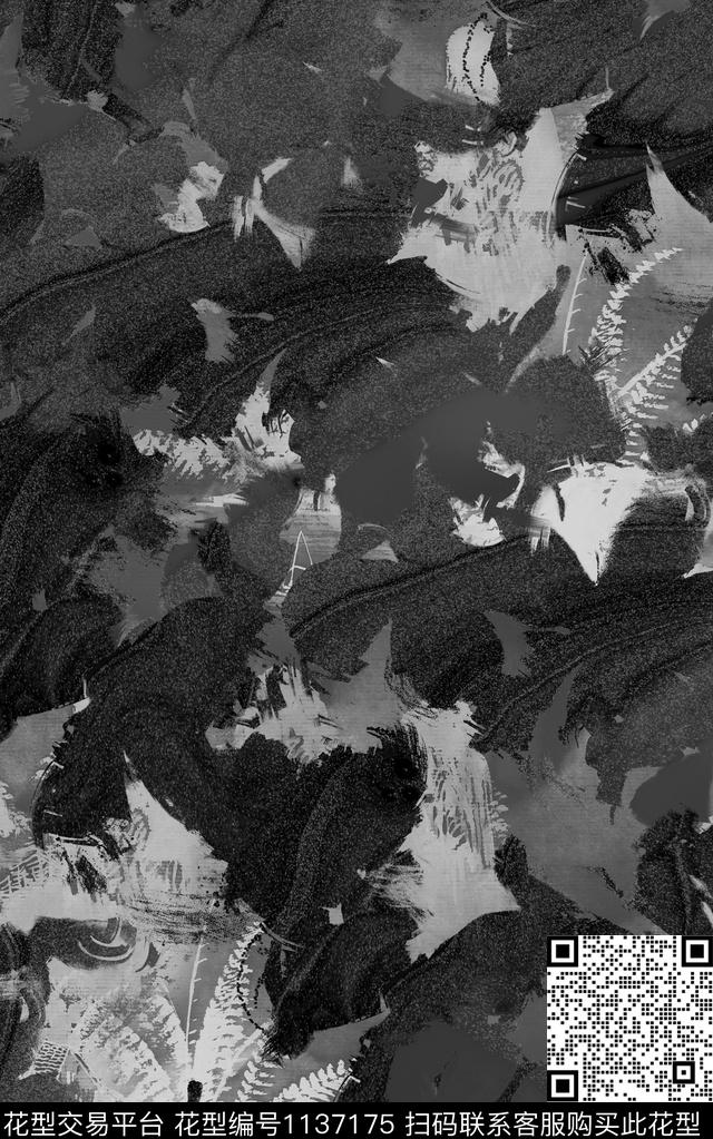 迷彩抽象黑底花卉数码印花华亿平台下载（图片编号: 1137175） - 瓦栏（Walan）