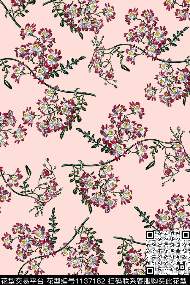 手绘花卉女装小碎花数码印花华亿平台下载（图片编号: 1137182） - 瓦栏（Walan）